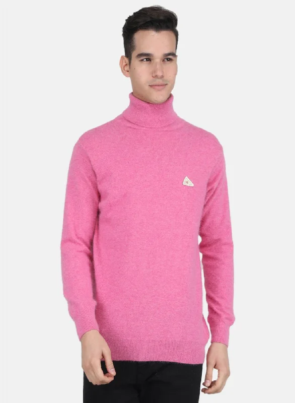 Men's Hoodies with Hidden Pockets for PhonesMen Pink Solid Pullover