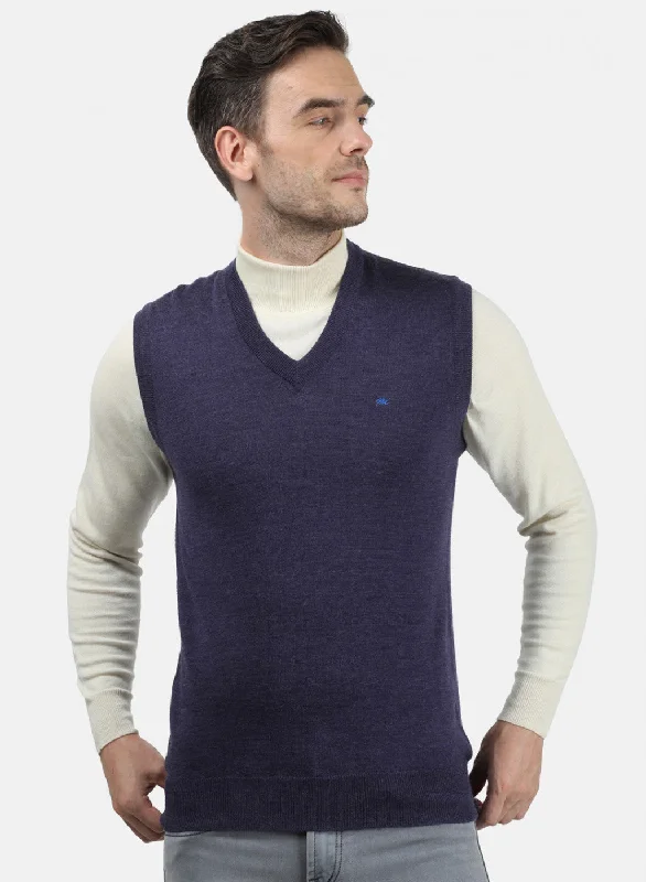 Men's Sweaters with Low-Neck DesignsMen Purple Solid Sweater