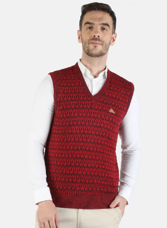 Men's Sweaters with Button-Down PlacketsMen Red Self Sweater