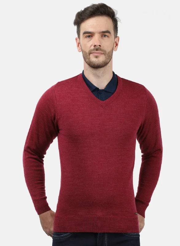 Men's Sweaters with Button CuffsMen Red Solid Pullover