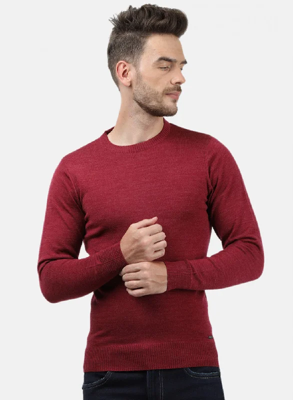 Men's Sweaters with Thumbholes in SleevesMen Red Solid Pullover