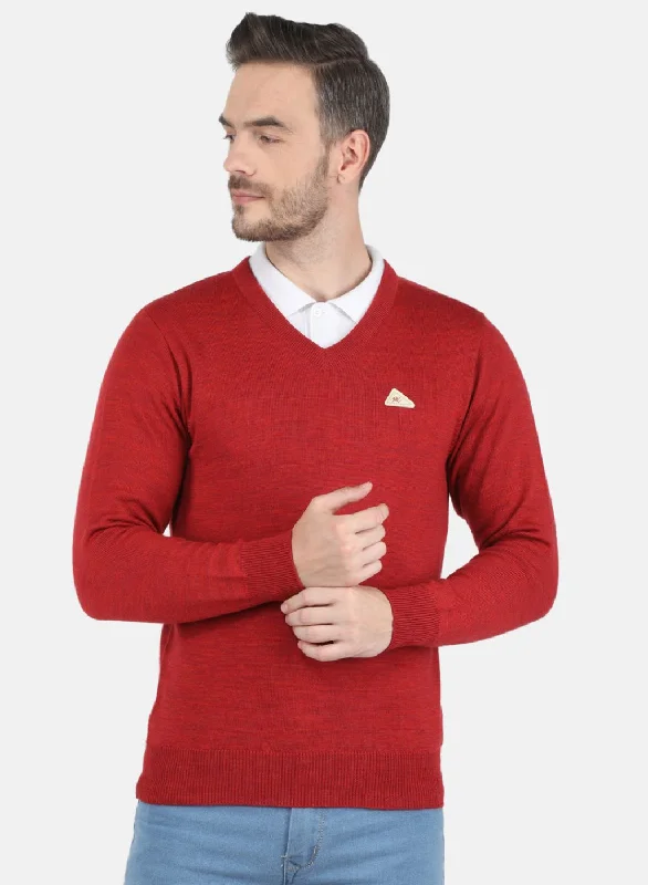 Men's Sweaters with Long SleevesMen Red Solid Pullover