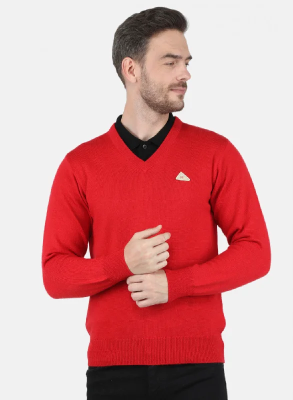 Men's Sweaters with Roll-Neck DesignsMen Red Solid Pullover