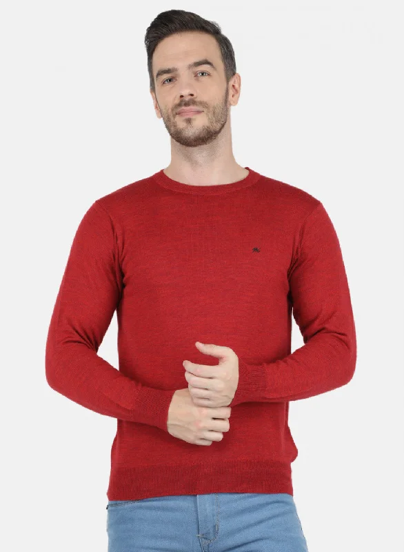 Men's Sweaters with Embroidered DesignsMen Red Solid Pullover