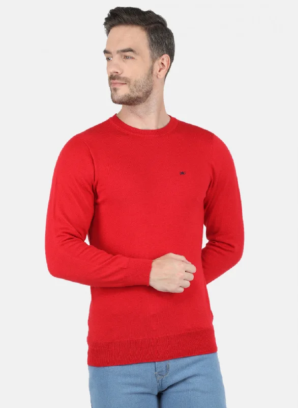 Men's Sweaters with Kangaroo PocketsMen Red Solid Pullover