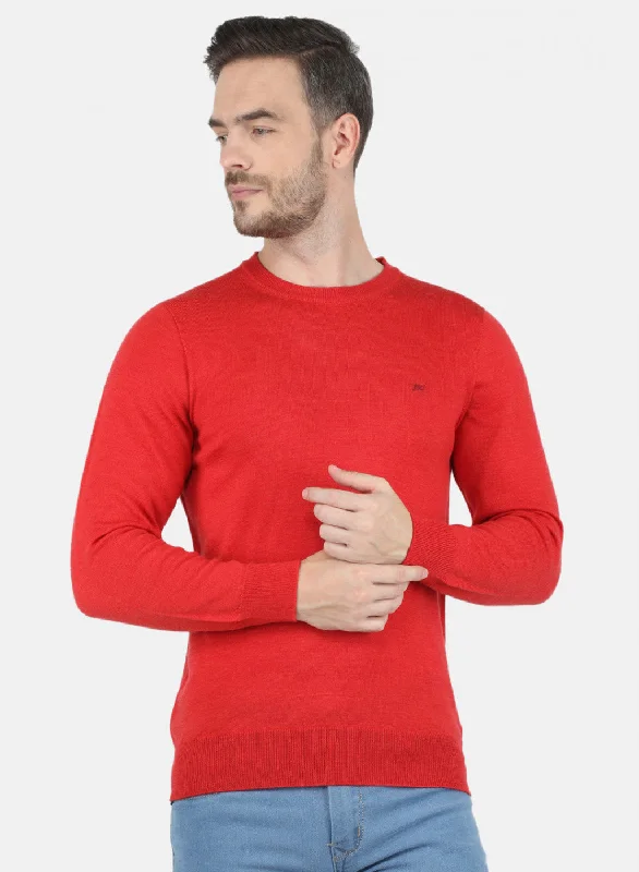 Men's Sweaters with Button-Down PlacketsMen Red Solid Pullover