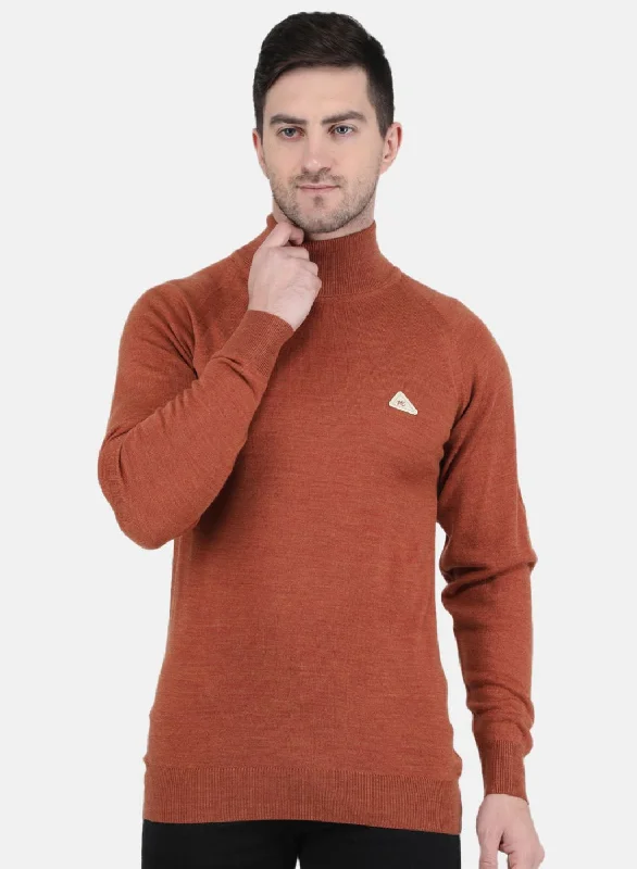 Men's Hoodies with Zipper DetailsMen Rust Orange Solid Pullover