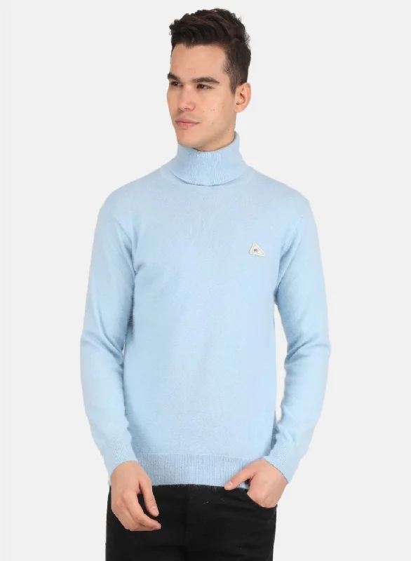 Comfortable Men's Fleece HoodiesMen Sky Blue Solid Pullover