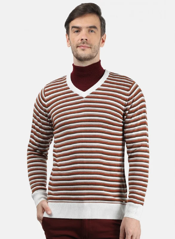 Men's Sweaters with Argyle PatternsMen White & Brown Solid Pullover