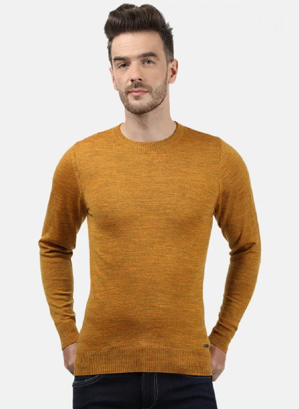 Men's Sweaters with Three-Quarter SleevesMen Yellow Solid Pullover