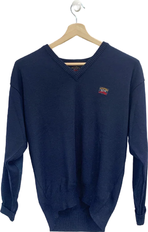 Men's Sweaters for Outdoor ActivitiesPaul & Shark Navy Blue Wool V-Neck Sweater UK L