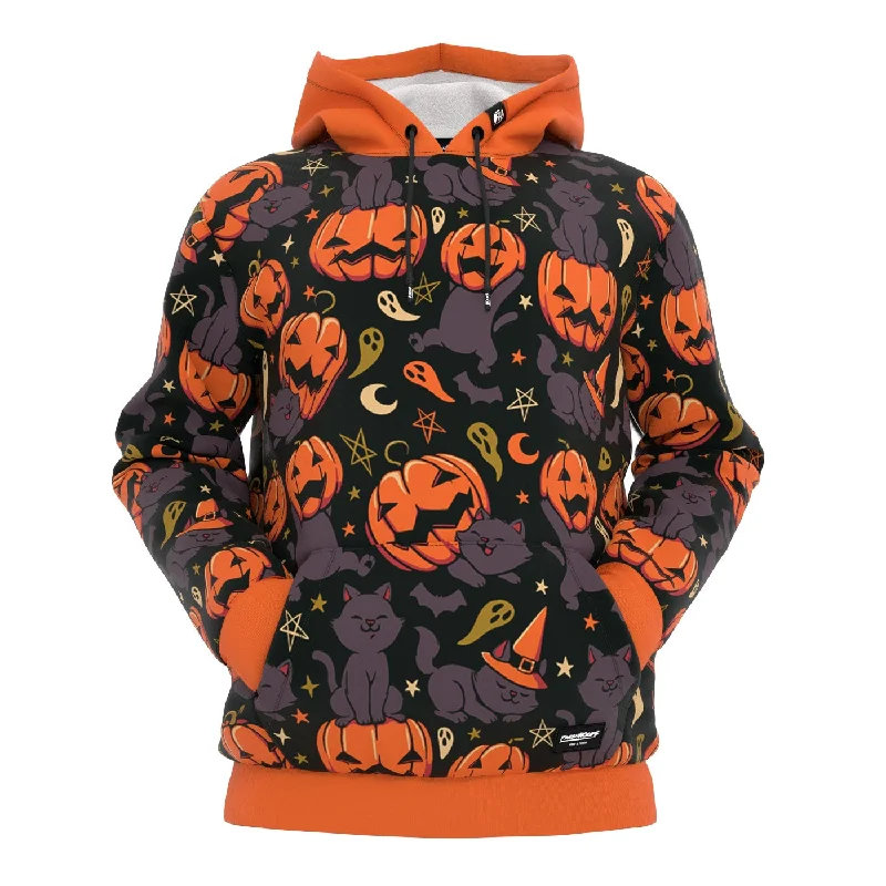 Men's Hoodies with Reinforced HemsPumpkin Field Cat Hoodie