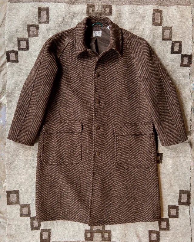 Modern Men's Field JacketsRaglan Wool Overcoat - Rust and Dark Brown Herringbone