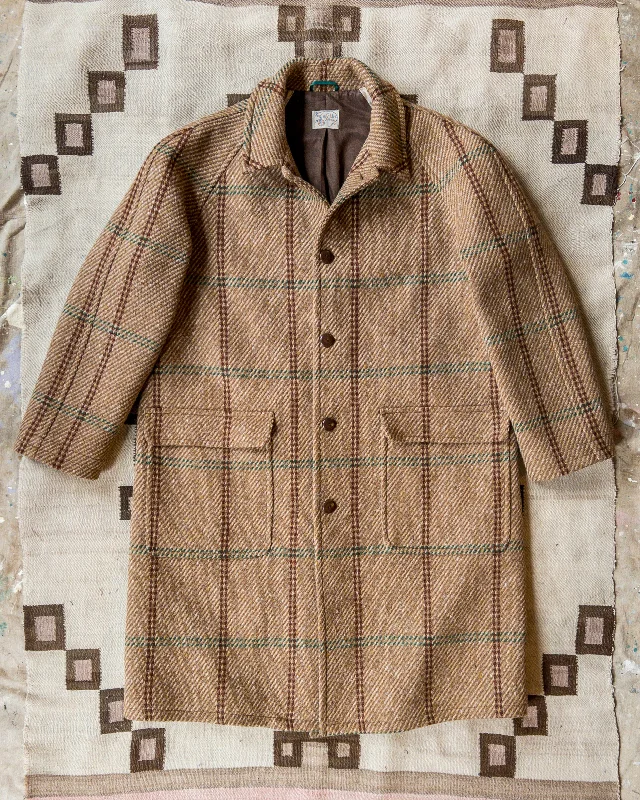 Versatile Men's Pea CoatsRaglan Wool Overcoat - Rust and Evergreen Windowpane