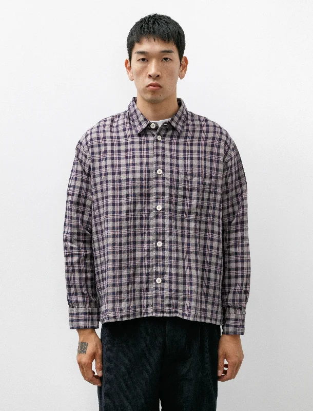 Layered Men's Henley ShirtsRelaxed Farmer Shirt Linen Grey Check