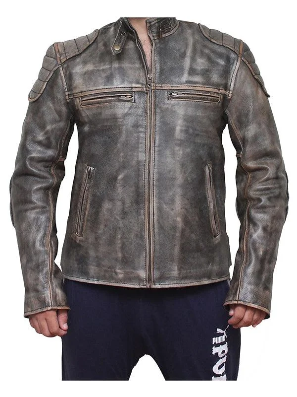 Men's Coats for BikingRetro Men Vintage Biker Leather Jacket - Antique