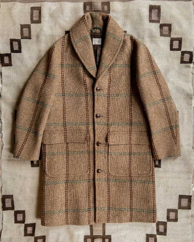 Men's Coats for Tall MenShawl Collar Wool Overcoat - Rust and Evergreen Windowpane