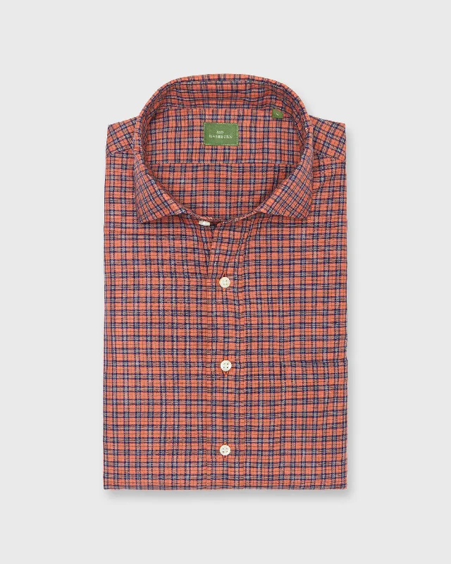 Men's Luxury Shirts for High-End FashionSpread Collar Sport Shirt in Ginger/Navy/Green Check Brushed Twill