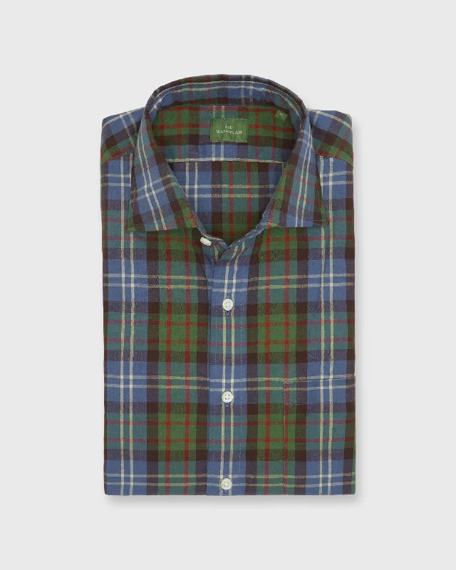 Men's Color-Blocking Shirts for a Statement LookSpread Collar Sport Shirt in Green/Blue/Brown Plaid Madras