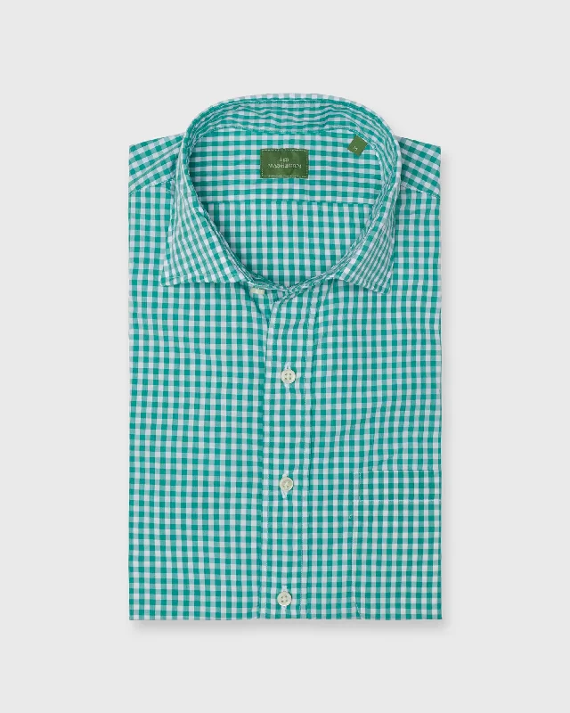 Men's Pattern-Clashing Shirts for Bold FashionSpread Collar Sport Shirt in Green Gingham Poplin