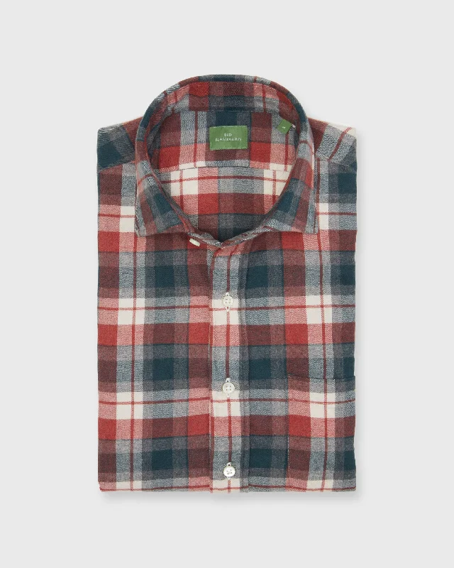 Men's Unique Dress Shirts for a Statement LookSpread Collar Sport Shirt in Green/Red/Bone Plaid Flannel