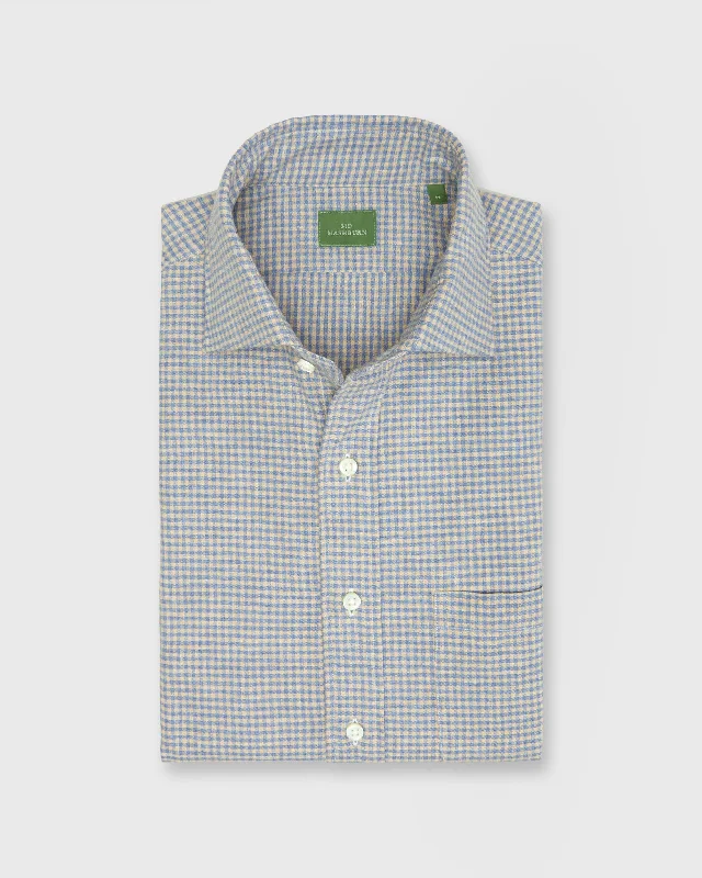 Men's Crew Neck T-Shirts for Everyday WearSpread Collar Sport Shirt in Peri/Sawdust Gingham Brushed Twill