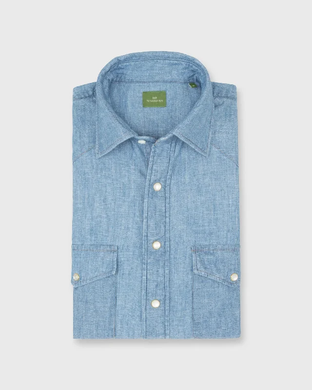 Men's Moisture-Wicking Shirts for All-Day ComfortWestern Work Shirt in Extra Light Wash Indigo Chambray