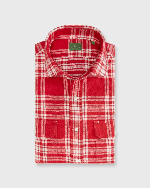 Men's Floral Print Shirts for Spring and SummerWork Shirt in Red/Bone Plaid Brushed Twill