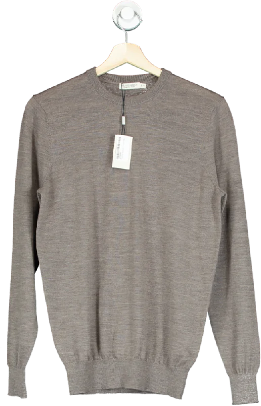 Men's Sweaters for SpringSuit Supply Taupe Merino Wool Crew Neck Sweater UK XS