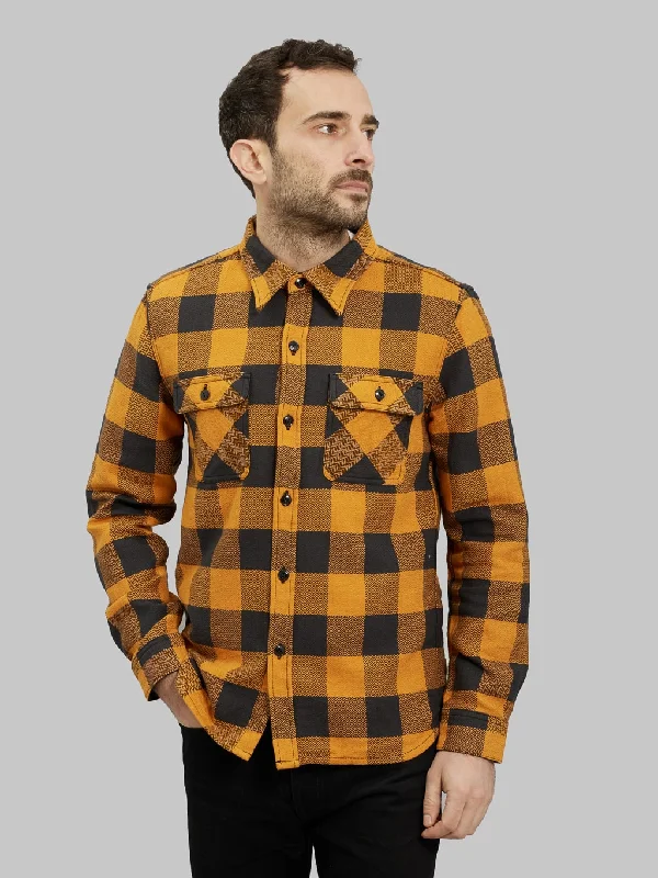 Men's French-Cuff Shirts for a Sophisticated EdgeThe Flat Head Block Check Flannel Shirt Orange/Charcoal