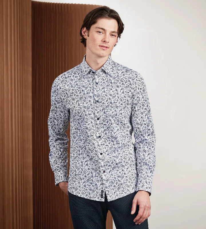 Men's Designer Shirts for a Statement PieceModern Fit 360 Stretch Long Sleeve Paisley Printed Sport Shirt