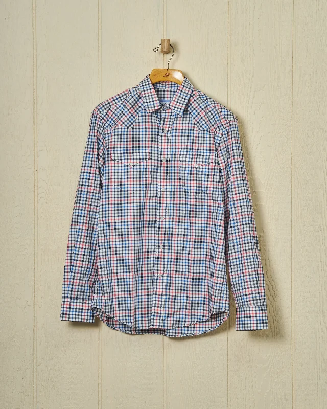 Men's French-Cuff Shirts for a Sophisticated EdgeWestern Sea-Washed Shirt in Blue/Coral Gun Check