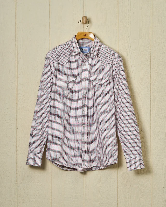 Men's Insulated Shirts for Cold WeatherWestern Sea-Washed Shirt in Denim/Wine Tattersall