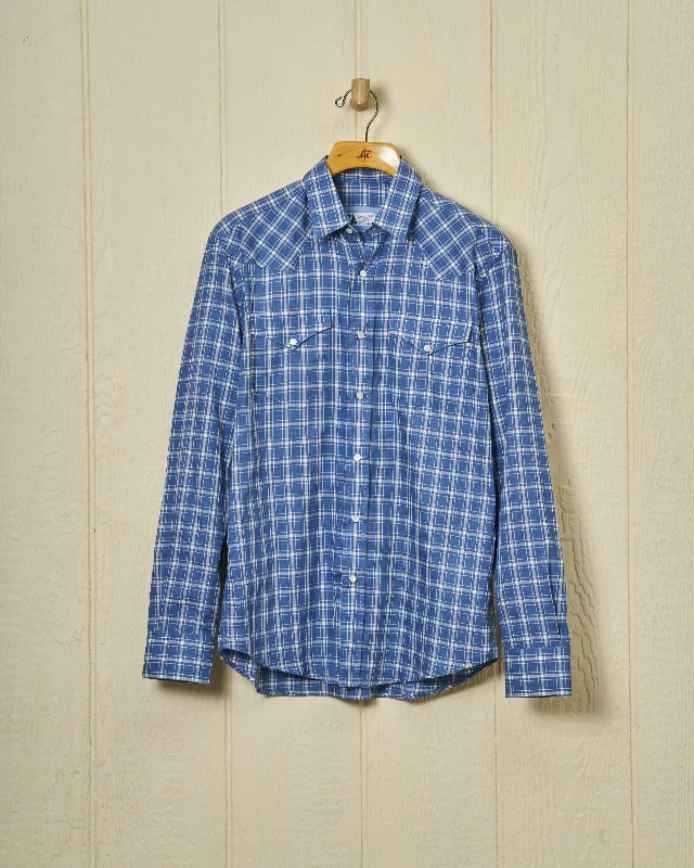 Men's Weekend Shirts for Leisurely OutingsWestern Sea-Washed Shirt in Ink Herringbone Plaid