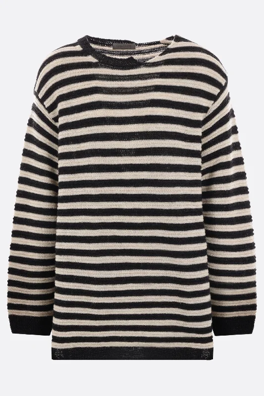 Men's Sweaters with Herringbone Patternsstriped wool and linen oversize sweater