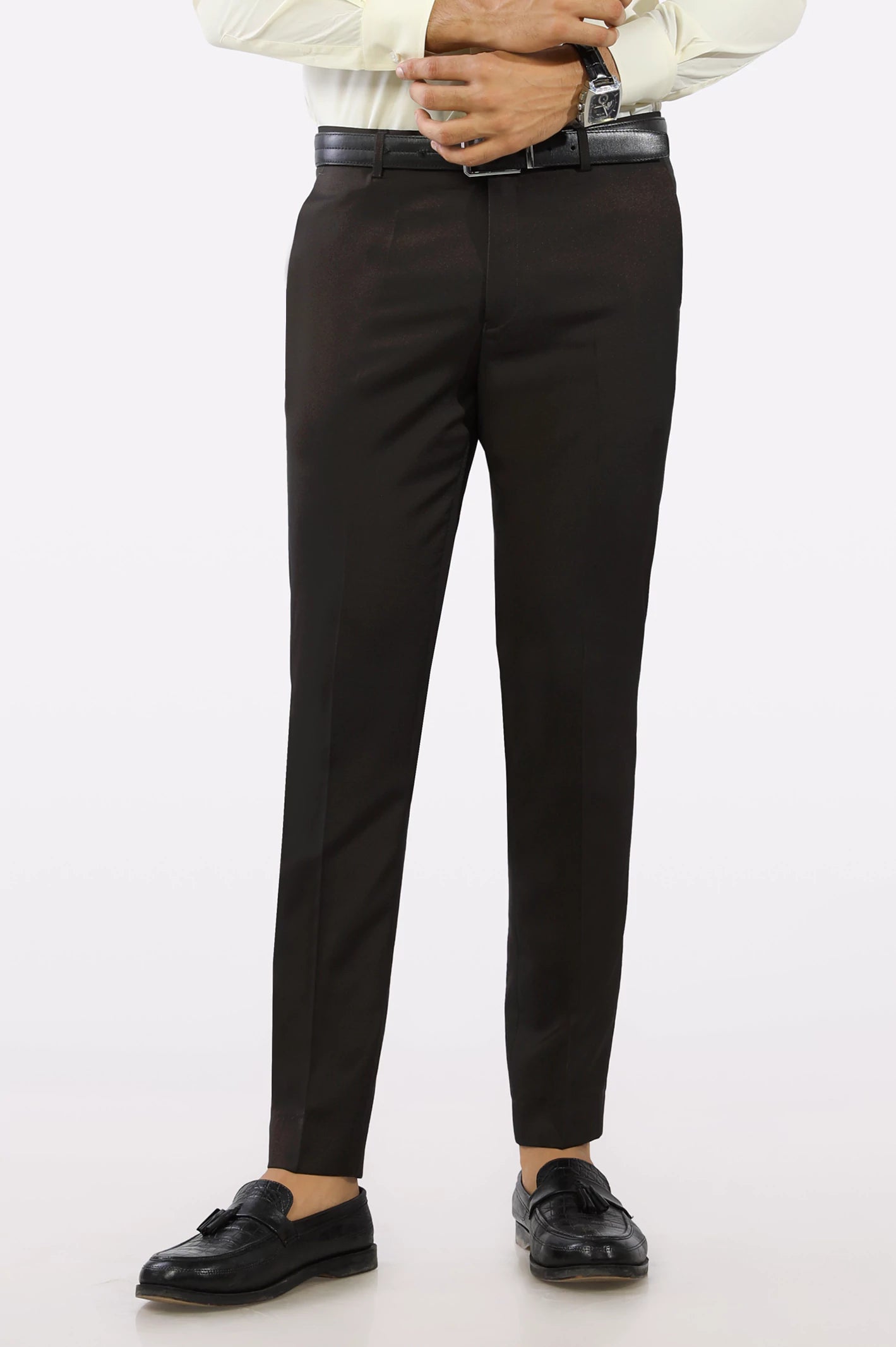 Men's Pants with Shallow PocketsBrown Slim Fit Trouser