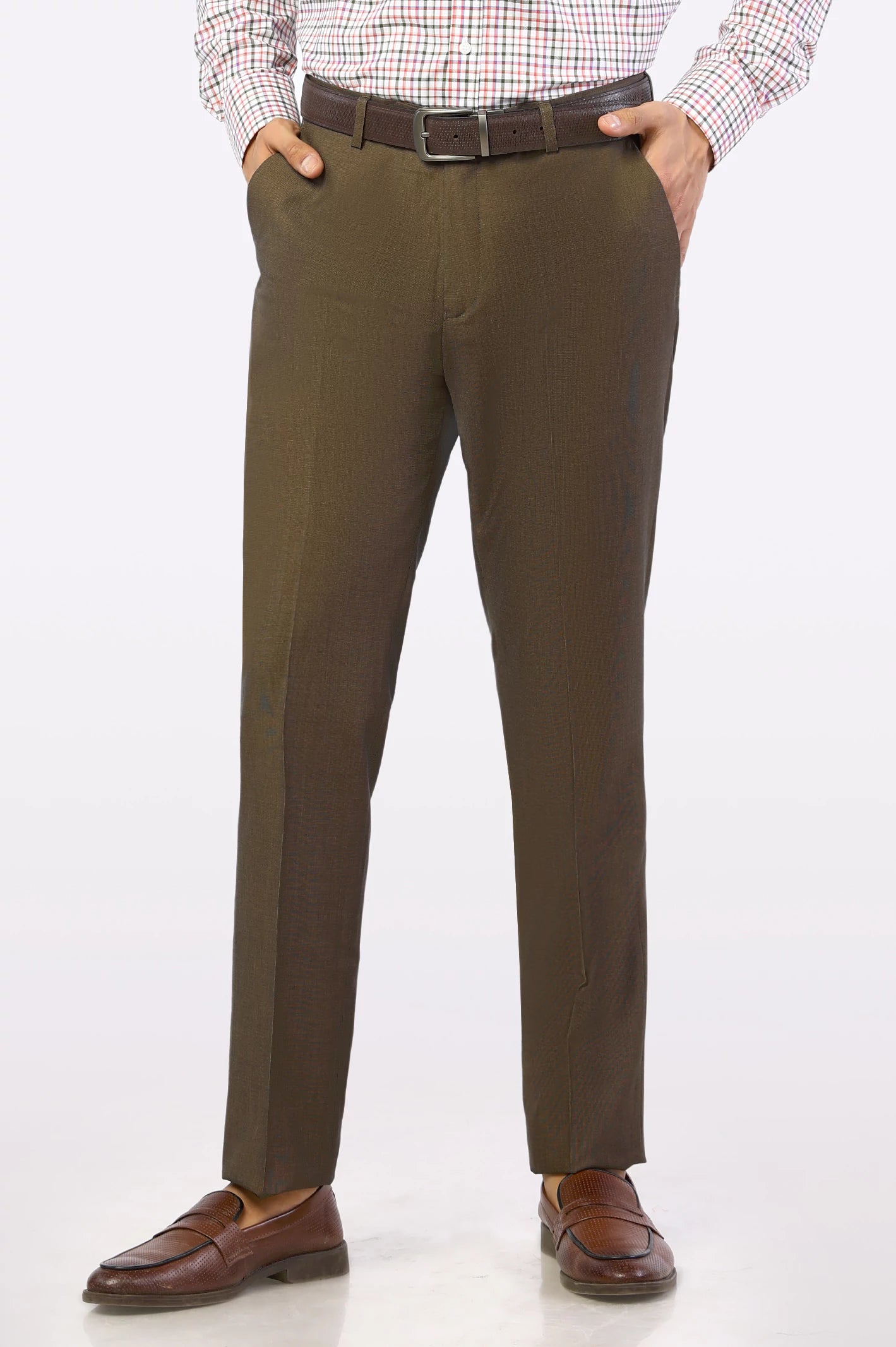 Men's Pants with Hidden ButtonsBrown Regular Fit Trouser