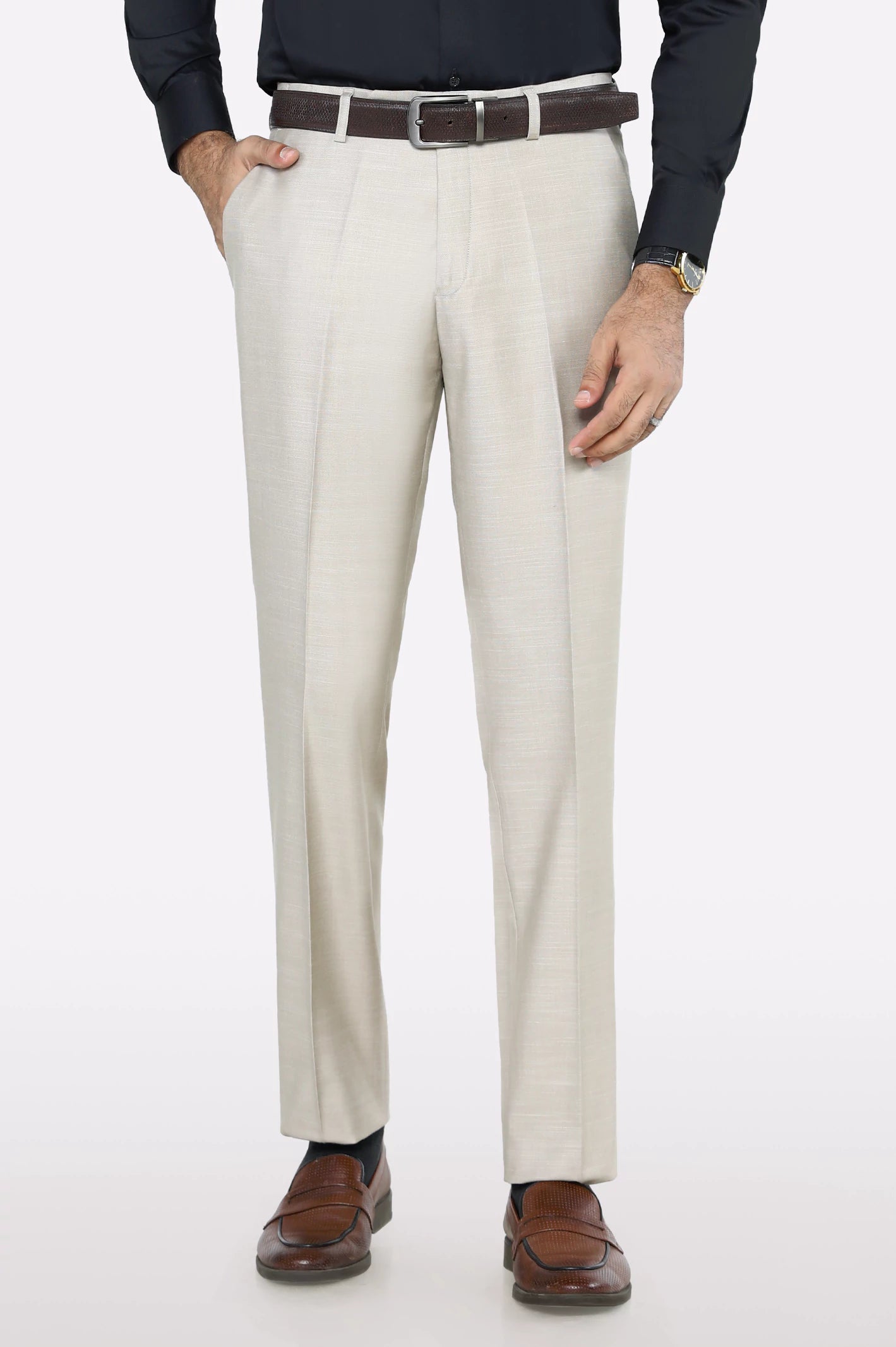 Men's Twill Pants for a Dressy LookSand Regular Fit Formal Trouser