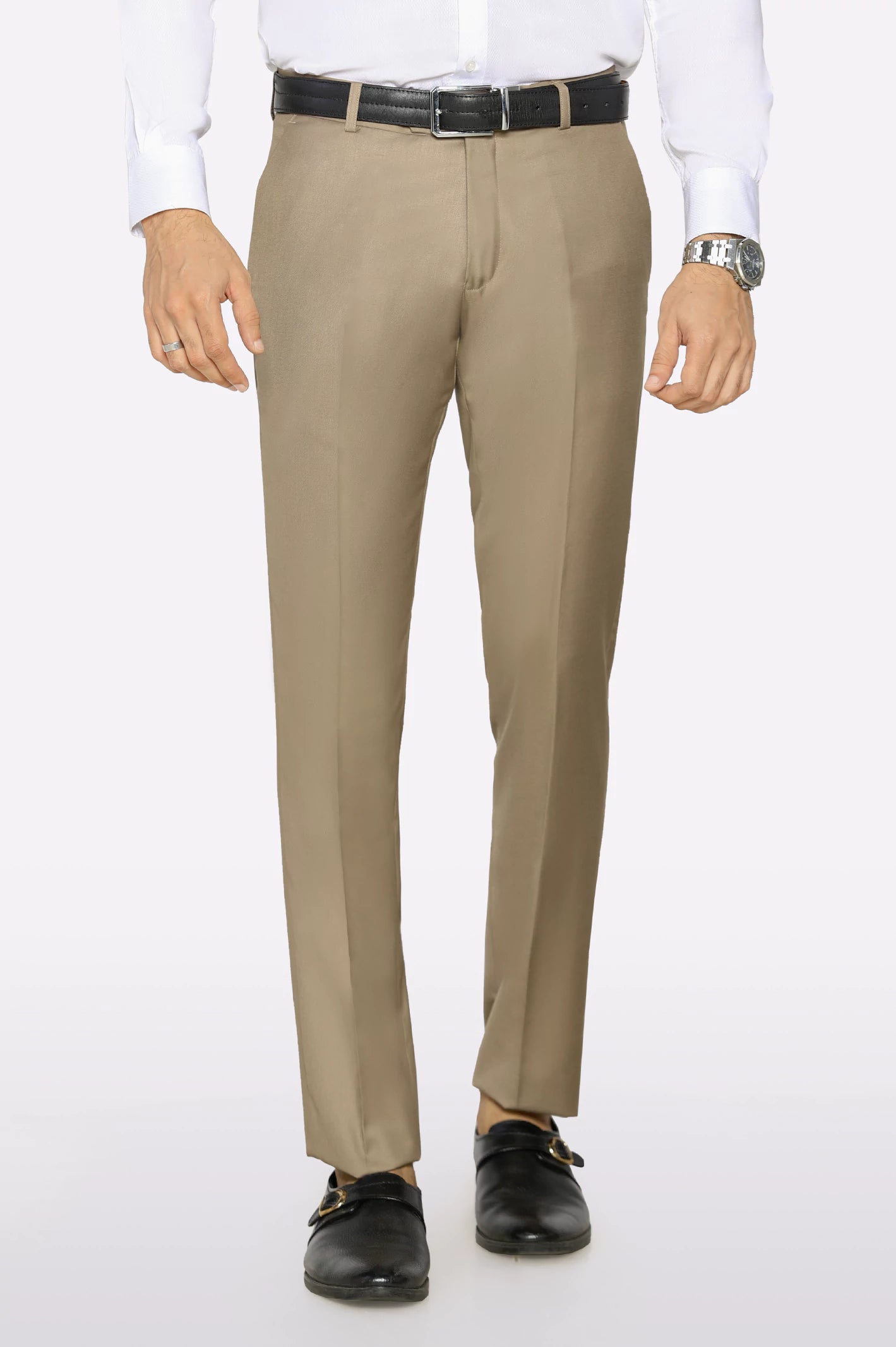 Men's Pants with Pleated FrontsBeige Slim Fit Formal Trouser