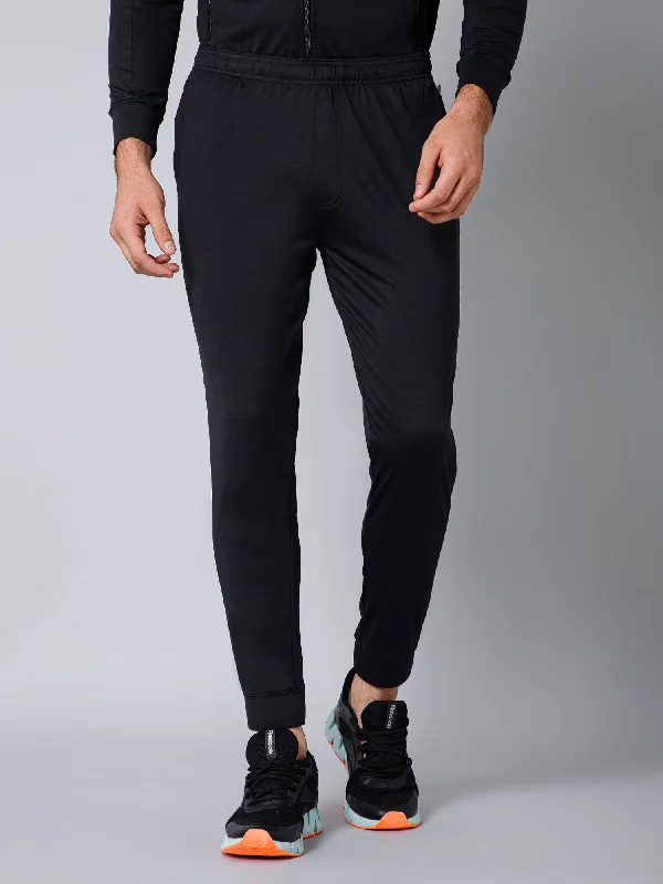 Men's Velcro-Closure Pants for ConvenienceMen Black Solid Full Length Regular Fit Active Wear Track Pant