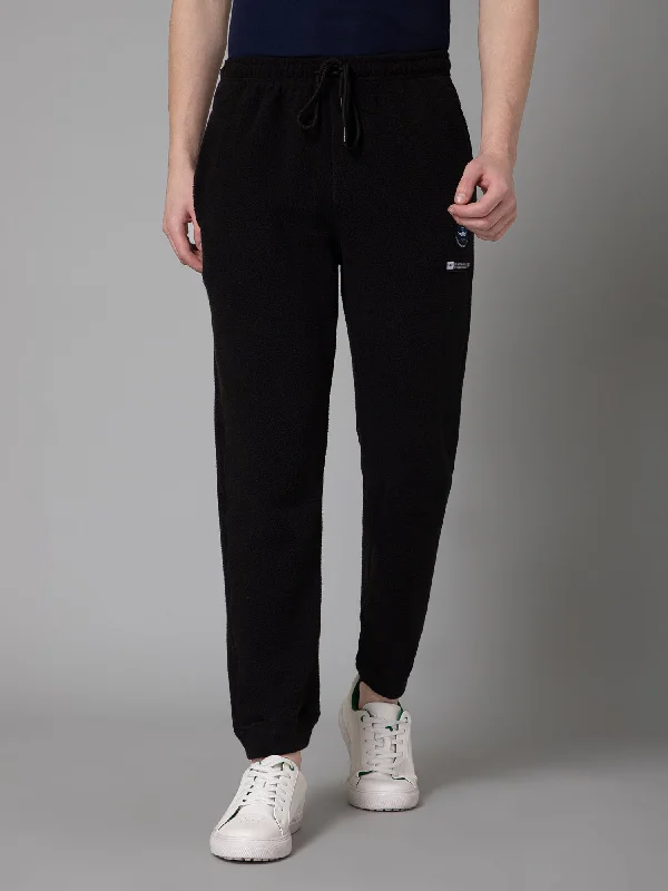 Men's Pants with Adjustable WaistbandsMen Black Winter Solid Track Pant