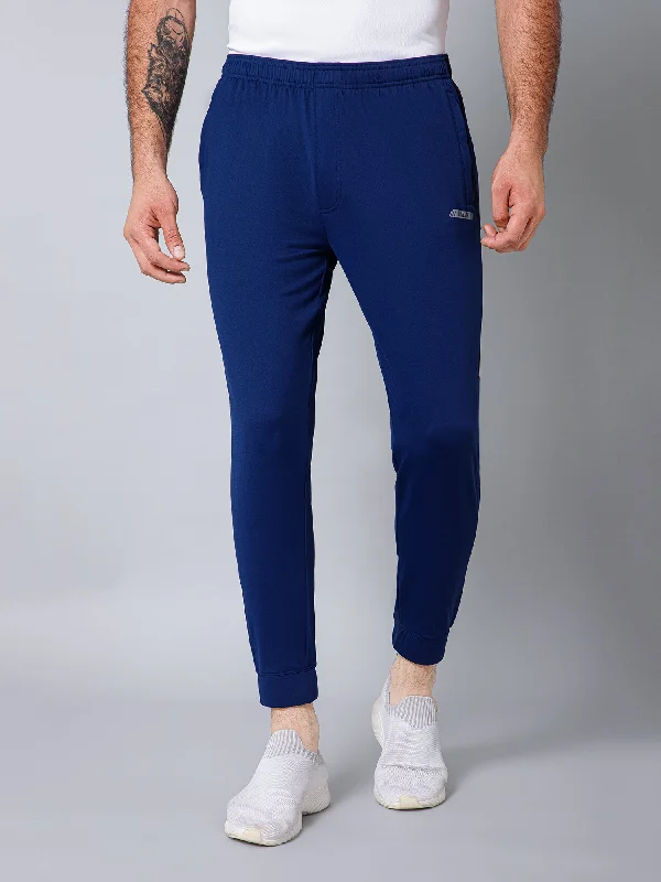 Men's Pants with Contrast StitchingMen Blue Solid Full Length Regular Fit Active Wear Track Pant