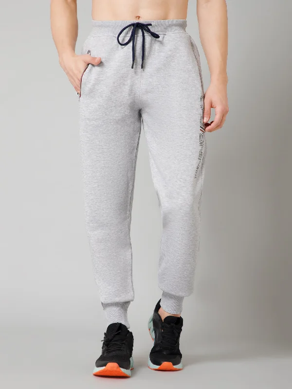 Men's Patterned Pants with Animal PrintsMen Grey Melange Solid Full Length Regular Fit Active Wear Track Pant