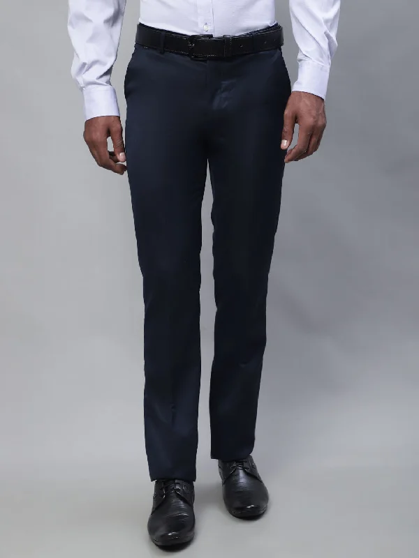 Men's Low-Waisted Pants for a Casual VibeMen's Formal Flat front Navy Blue  Trousers