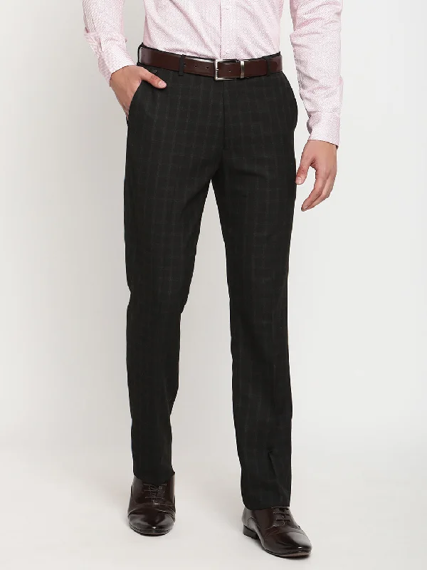 Men's Pants with Stretchable Fabric for FlexibilityMen's Formal Flat front Black Checks Trousers