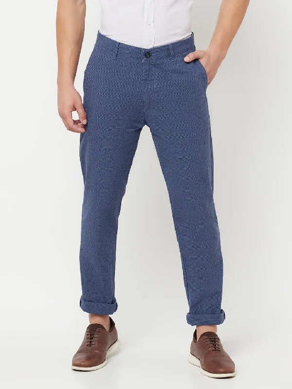 Men's Pants with Hidden ButtonsMen's Casual Flat front Denim Blue  Trousers