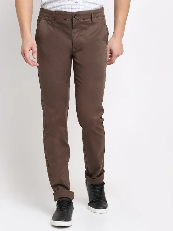 Men's Pants with Patch PocketsMen's Casual Flat front Brown  Trousers