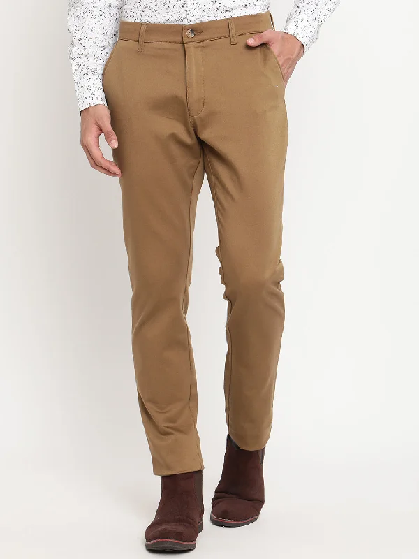 Men's Twill Pants for a Dressy LookMen's Casual Flat front Camel Brown  Trousers