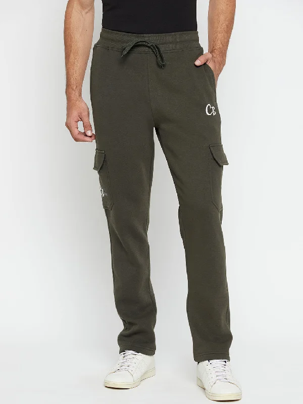 Men's Dress Pants for Special OccasionsSolid Olive Full Length Track Pant for Men