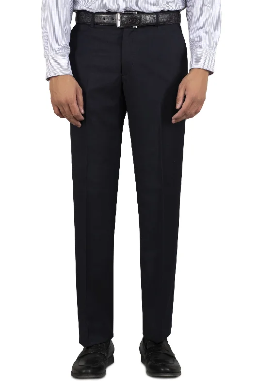 Men's Work Pants for Durability and ComfortNavy Blue Wash & Wear Regular Fit Trouser